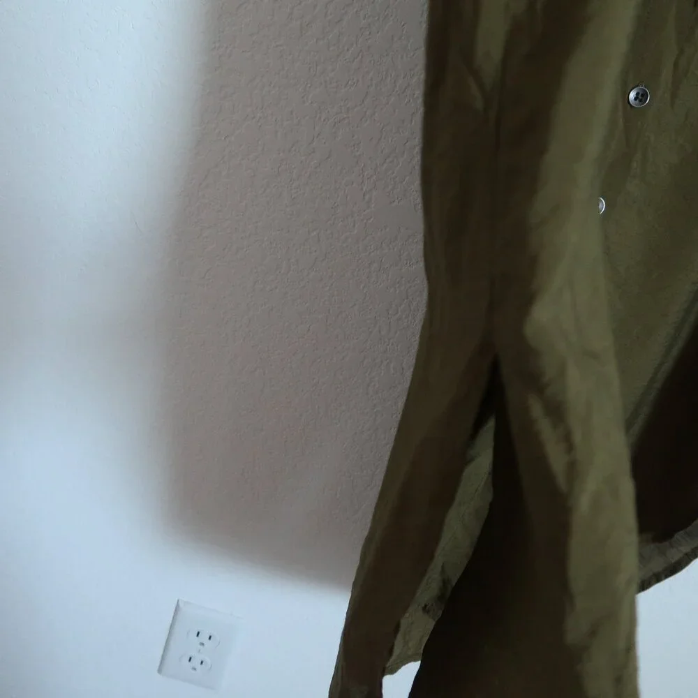 Anthropologie Maeve Olive Army Green Midi Drawstring Shirt Dress Size 4 Small - Picture 6 of 14